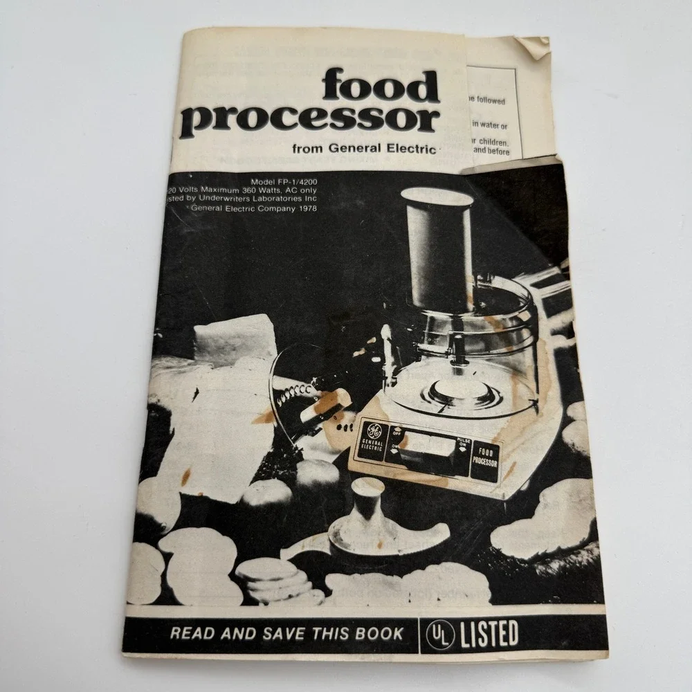 Vintage 1978 General Electric Food Processor FP-1/4200 Manual Accessories TESTED